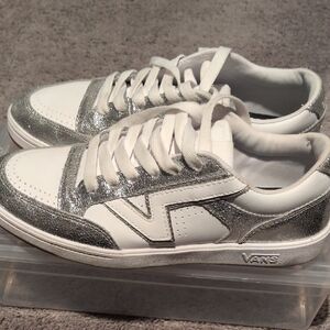 Vans White and Silver Low-Top Sneakers